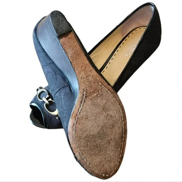 Coach Monogram Wedge Canvas Black Heel Shoes Size 8 Black. - Picture 11 of 12